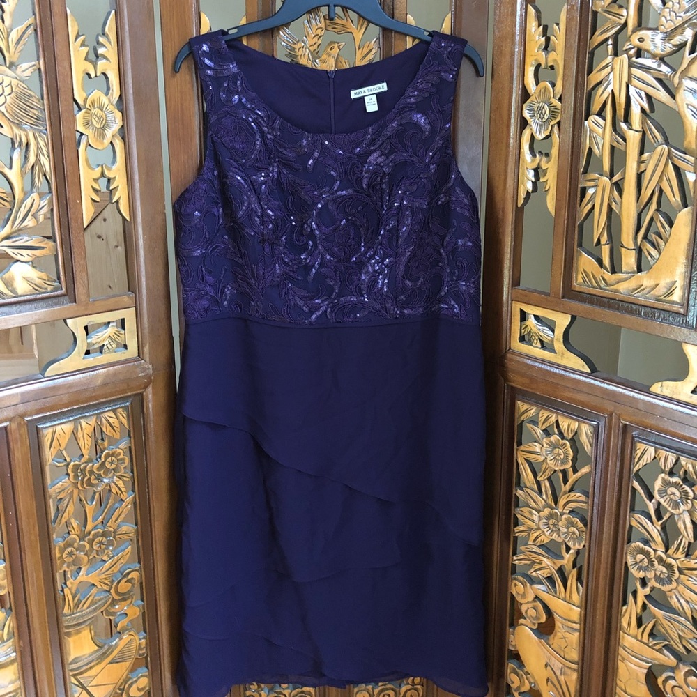 Maya Brooke Plum Sequin Sleeveless Formal Dress